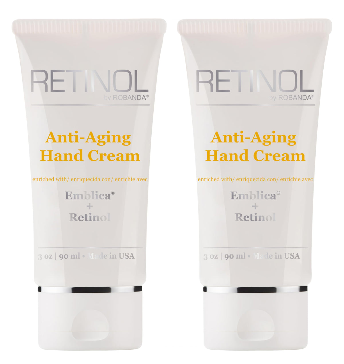 Robanda retinol hand cream front packaging showing tube and branding for quick identification and trust