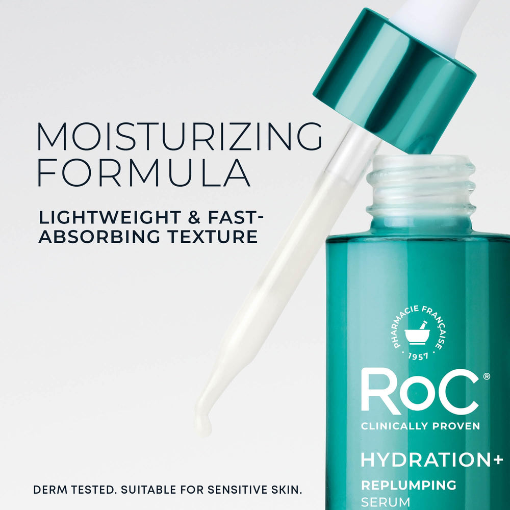 RoC serum on hand being pressed in to show non-greasy finish and quick absorbency