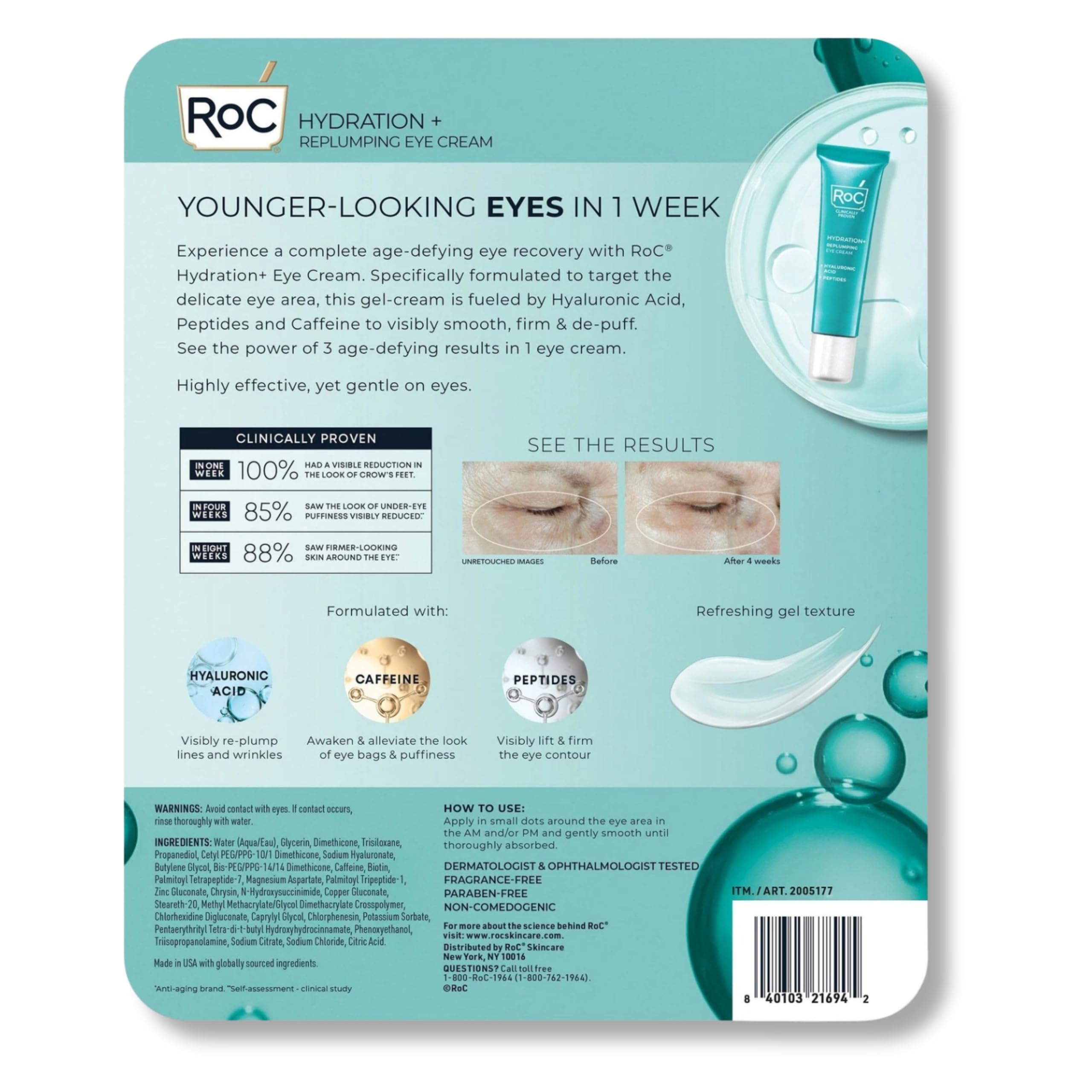 RoC eye cream open jar texture showing lightweight gel-cream for quick absorption