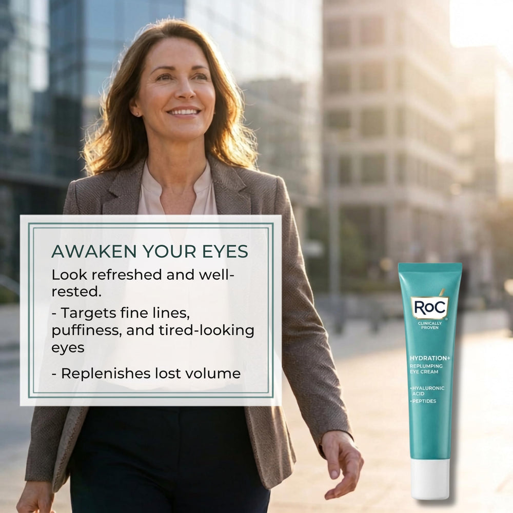 RoC three-pack lifestyle shot on vanity illustrating value and routine benefit