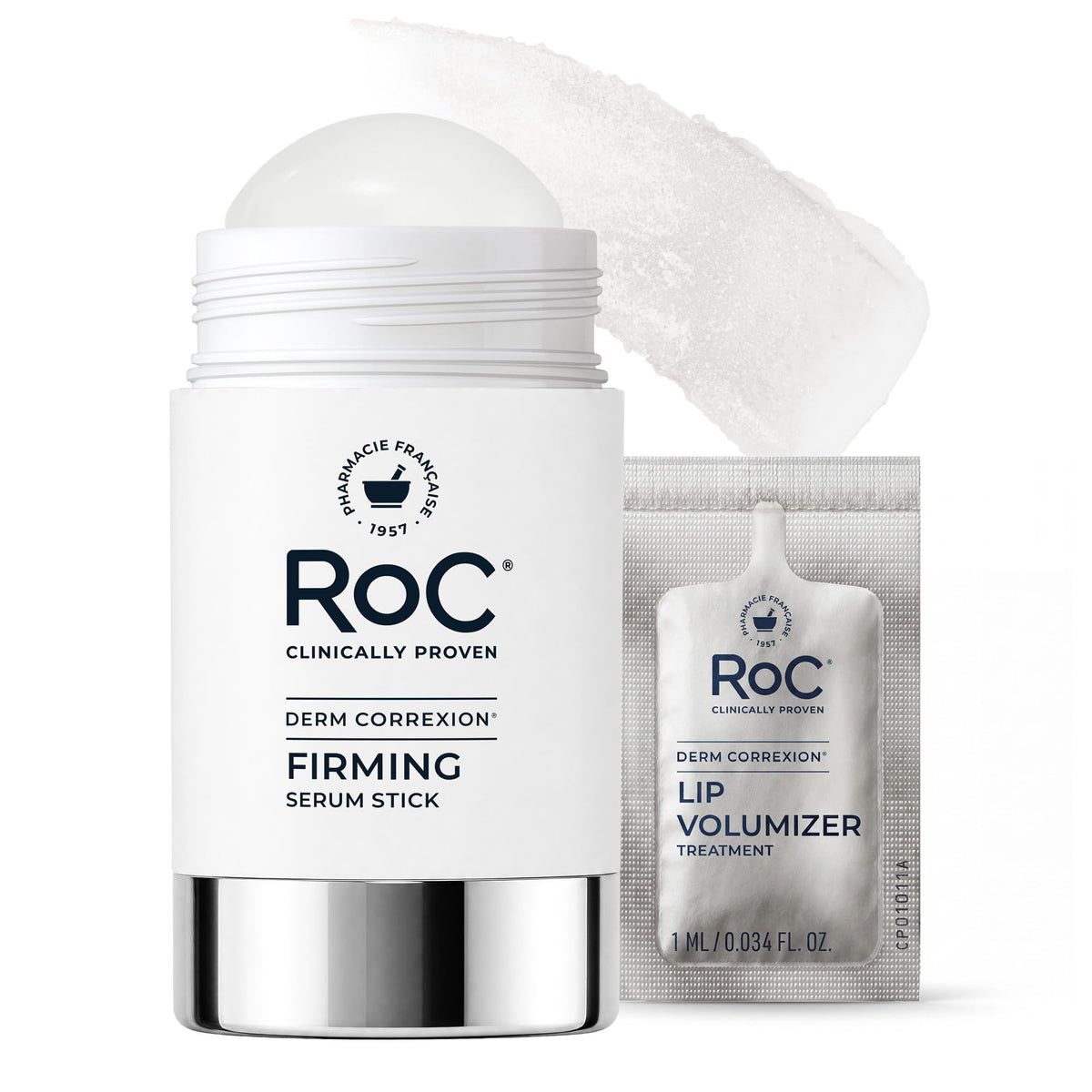 RoC firming serum stick front packaging showing clear applicator benefits