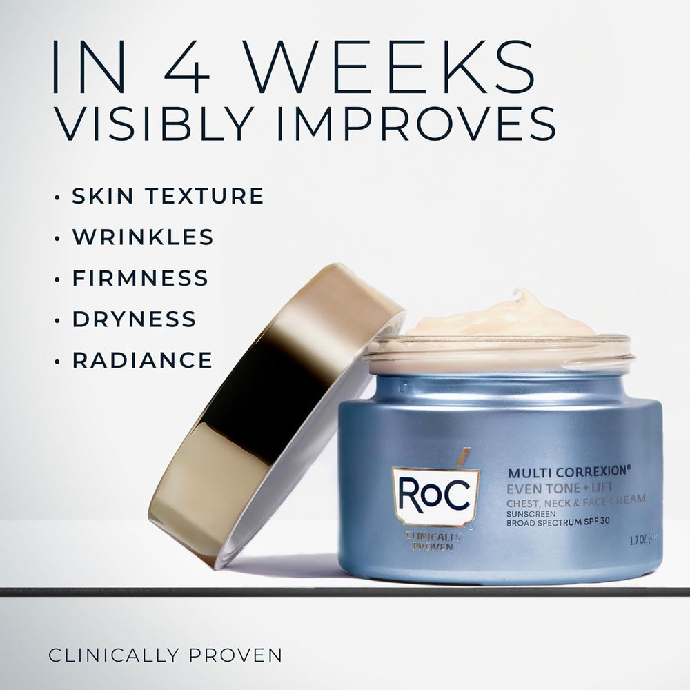 RoC tube on bathroom shelf in a tidy routine setting suggesting daily use