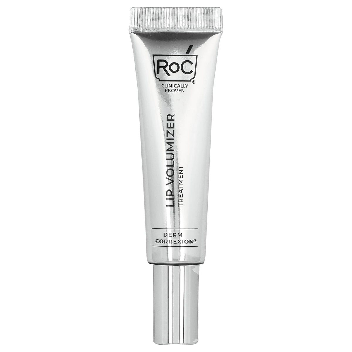 RoC lip volumizer front packaging showing product tube and brand for quick identification and trust