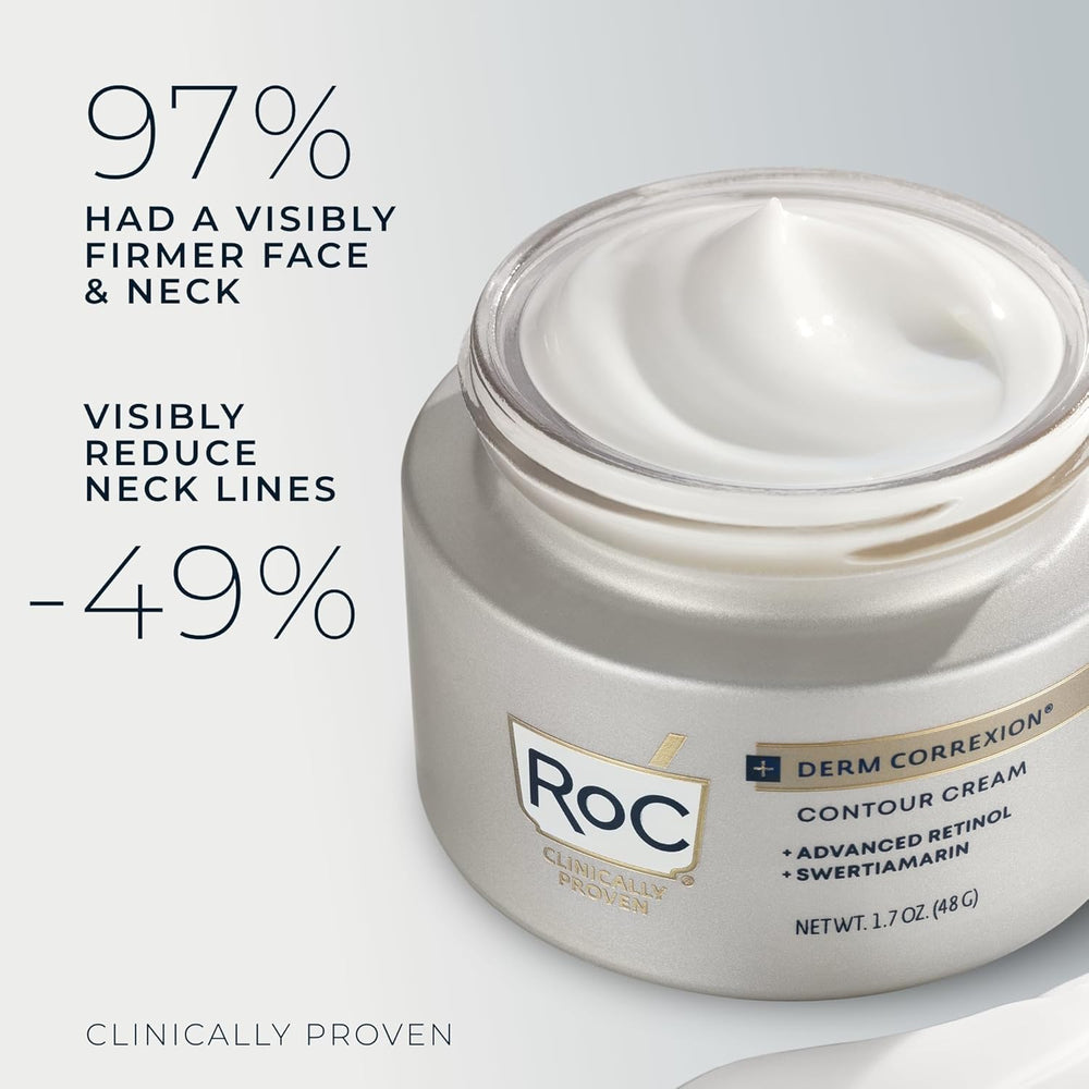 RoC cream massaged along jawline showing contouring and firming benefit