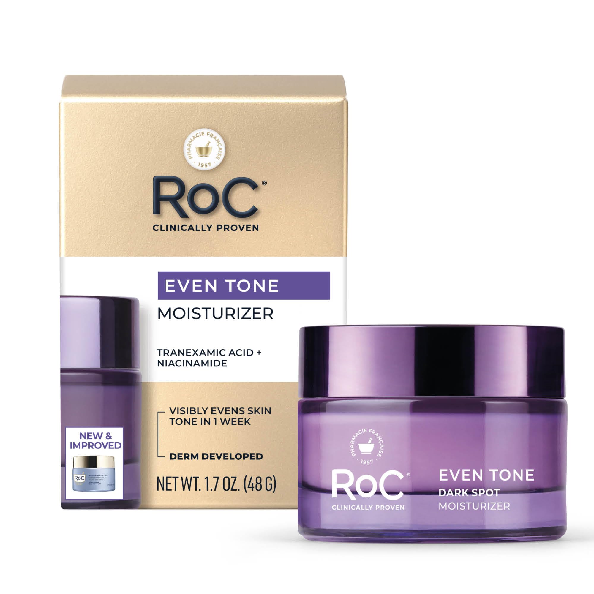RoC jar front view showing product and brand, conveys trusted anti-aging care