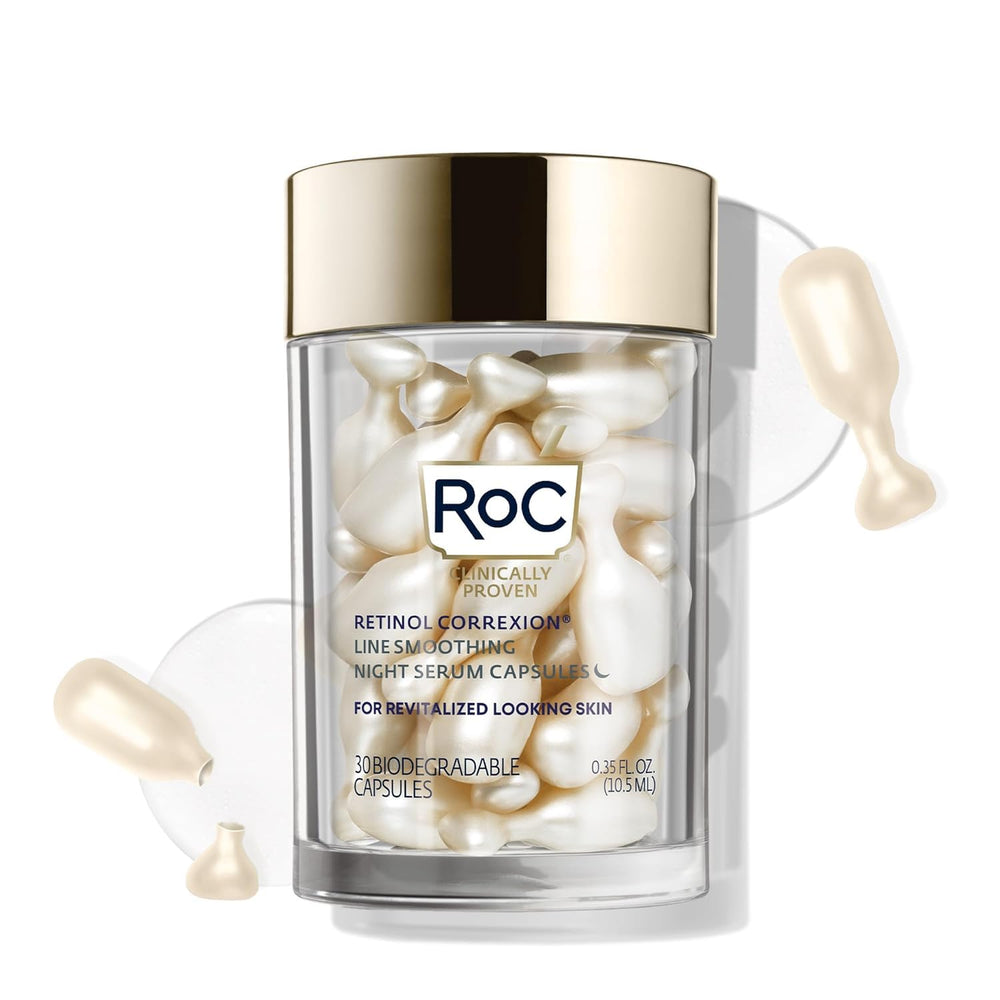 RoC jar front view showing capsules and clear anti-aging benefit