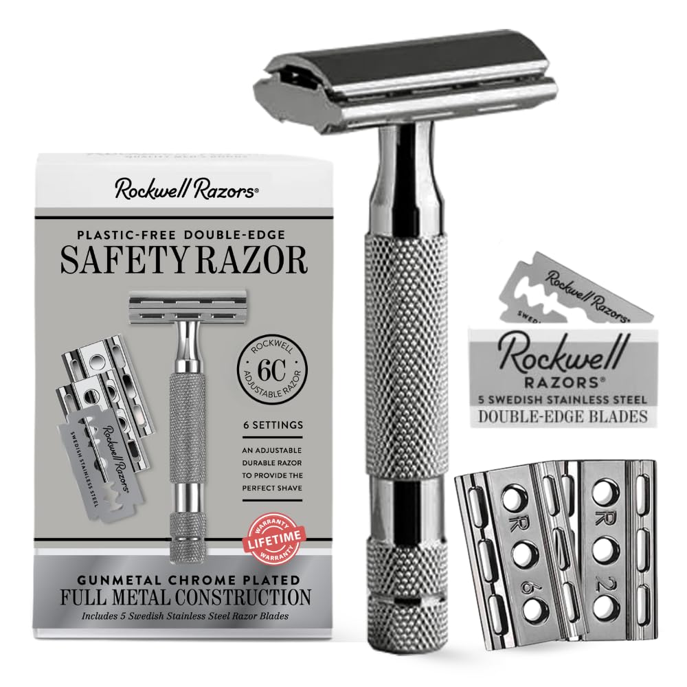 ROCKWELL RAZORS 6C front view showing gunmetal finish and ergonomic design for precise shaves