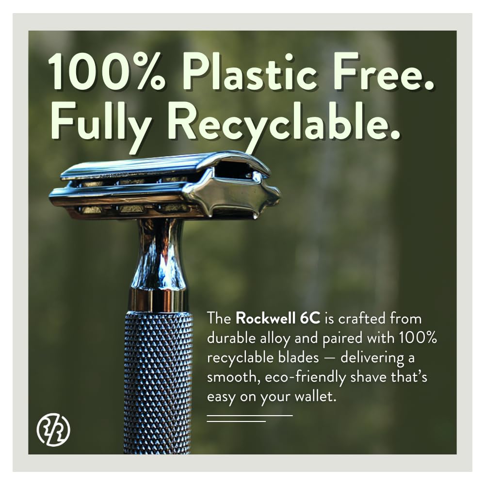 ROCKWELL RAZORS on bathroom vanity styled lifestyle scene showing premium presentation