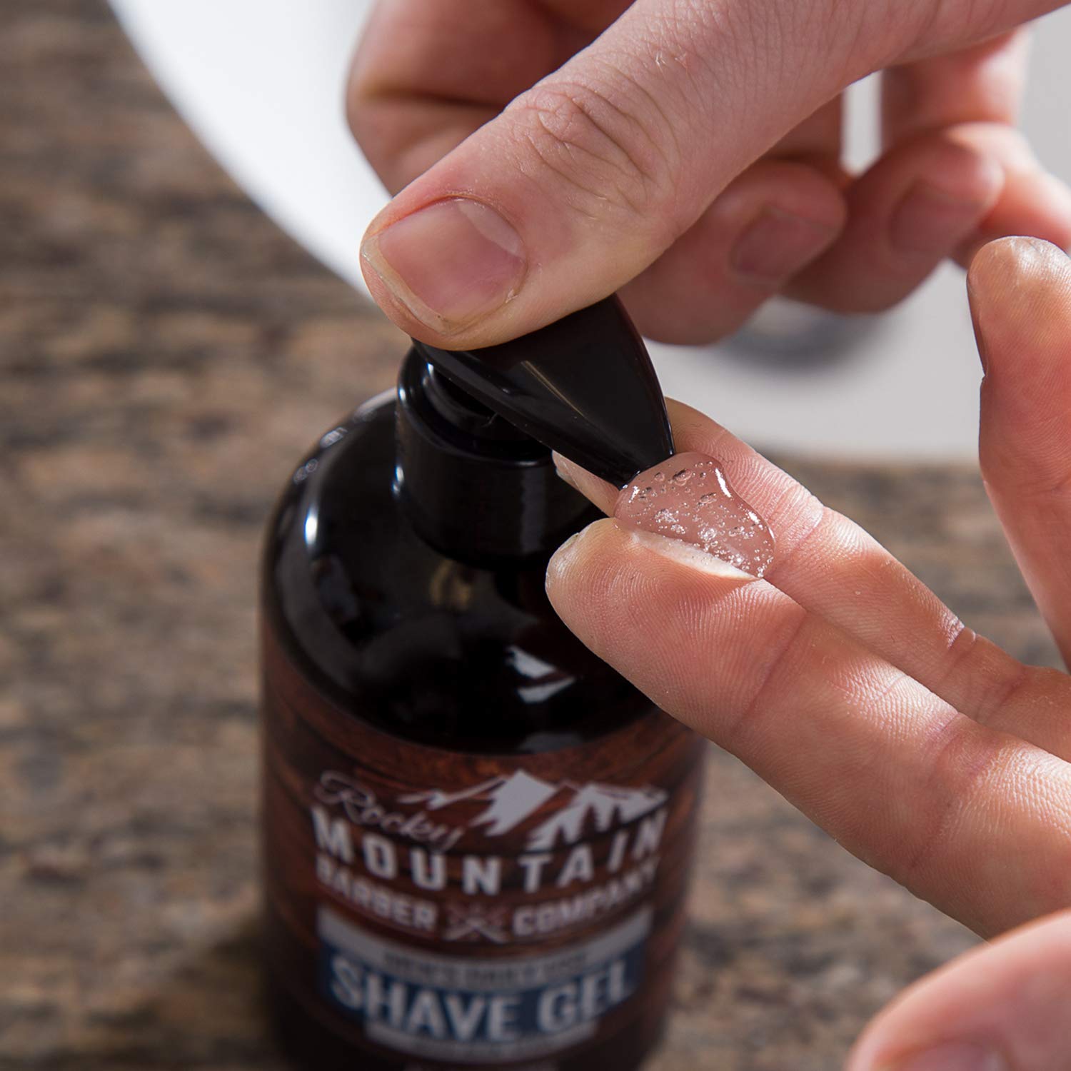 Rocky Mountain Barber Company label close-up showing ingredients and fresh small-batch detail