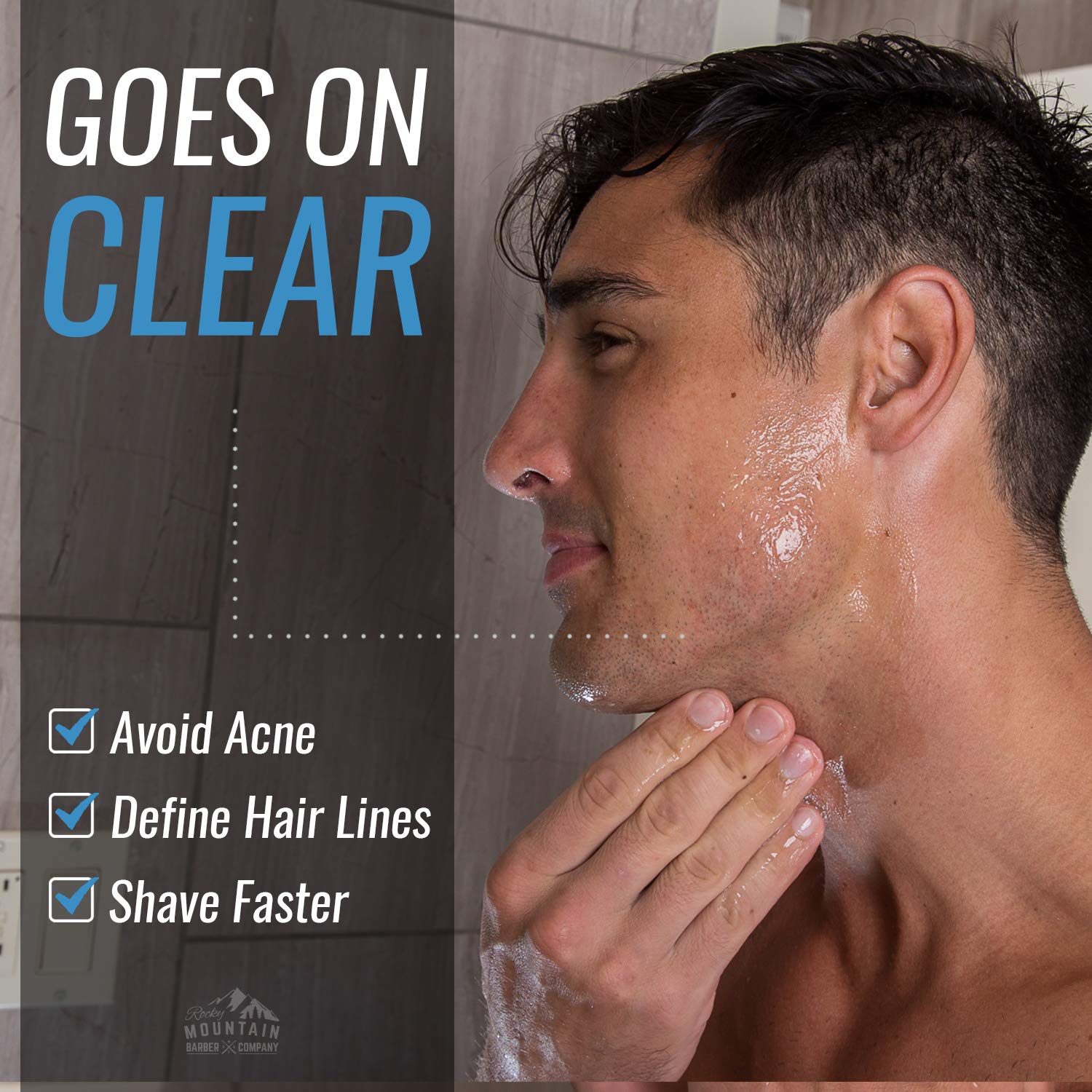 Rocky Mountain Barber Company clear gel texture macro shot showing transparency and smooth glide