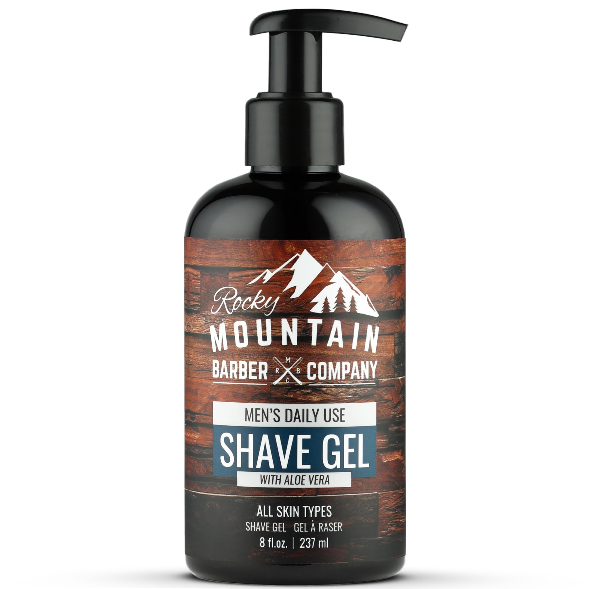 Rocky Mountain Barber Company front bottle shot showing clear gel and branding for precise shaving