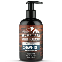 Rocky Mountain Barber Company front bottle shot showing clear gel and branding for precise shaving