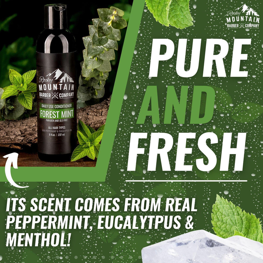 Rocky Mountain Barber Company bottle beside hand for clear size and travel convenience