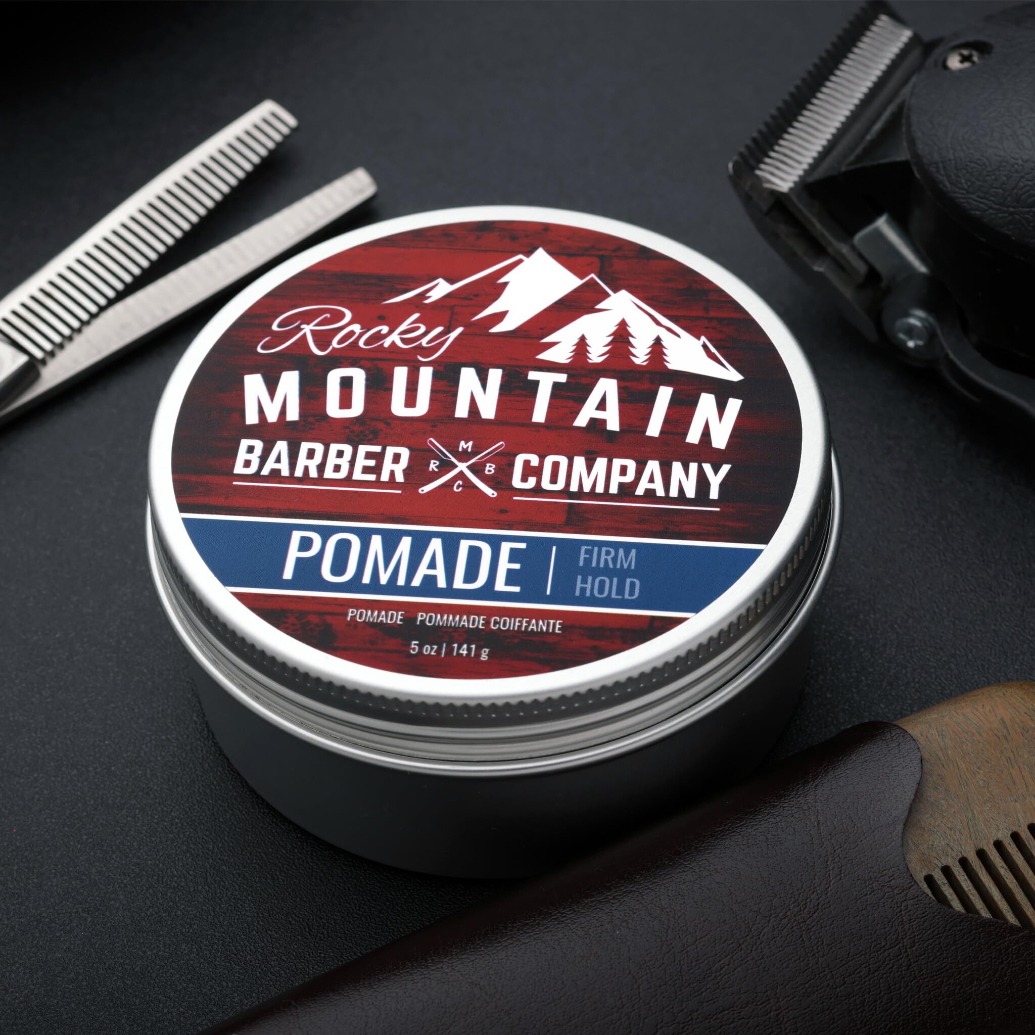 Rocky Mountain Barber Company slick back hairstyle example showing high shine and structure