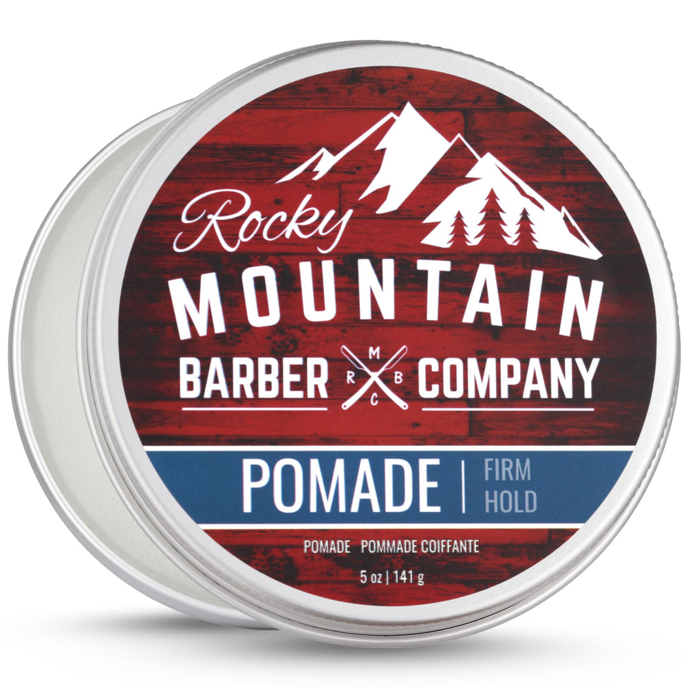 Rocky Mountain Barber Company tin front view showing clean packaging and benefit of generous size