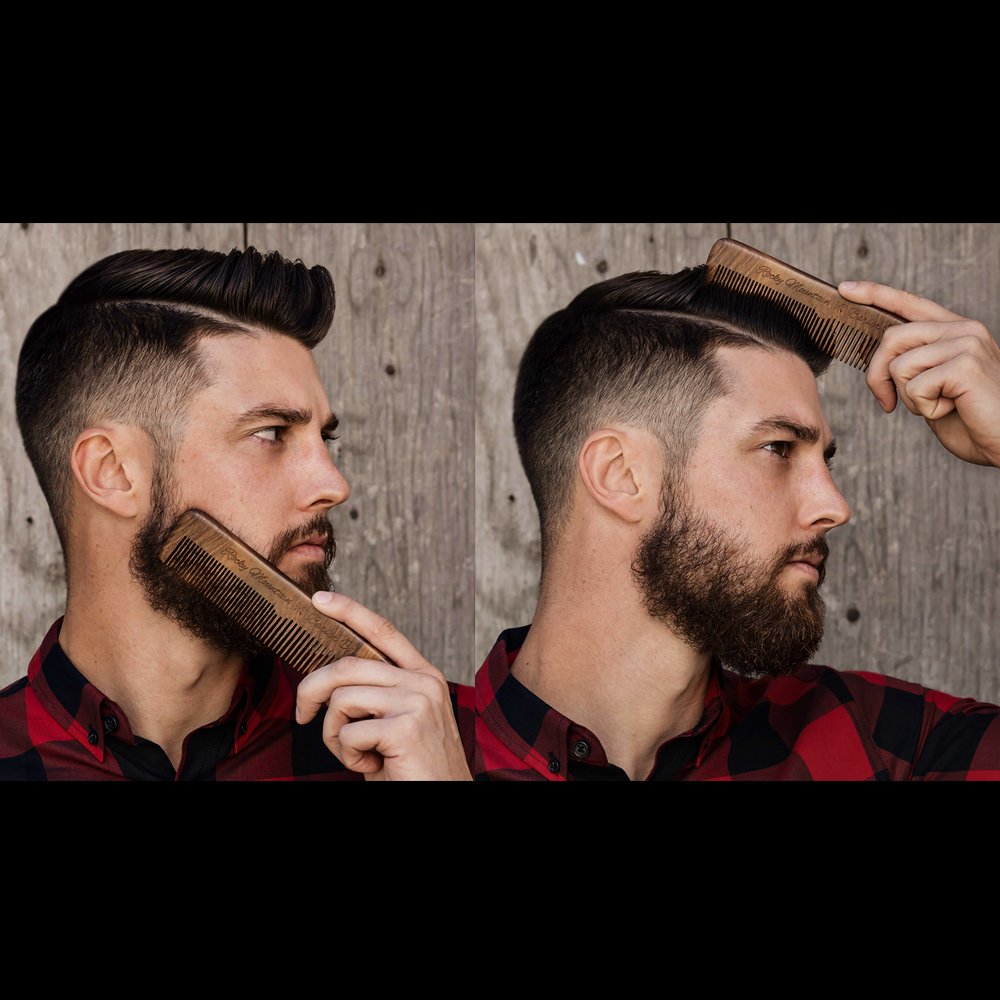 Rocky Mountain Barber Company wide wooden grip close-up for comfortable, precise handling