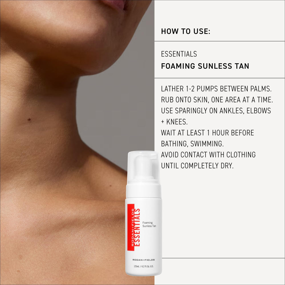 Rodan + Fields applying foam on arm demonstrating streak-free finish benefit