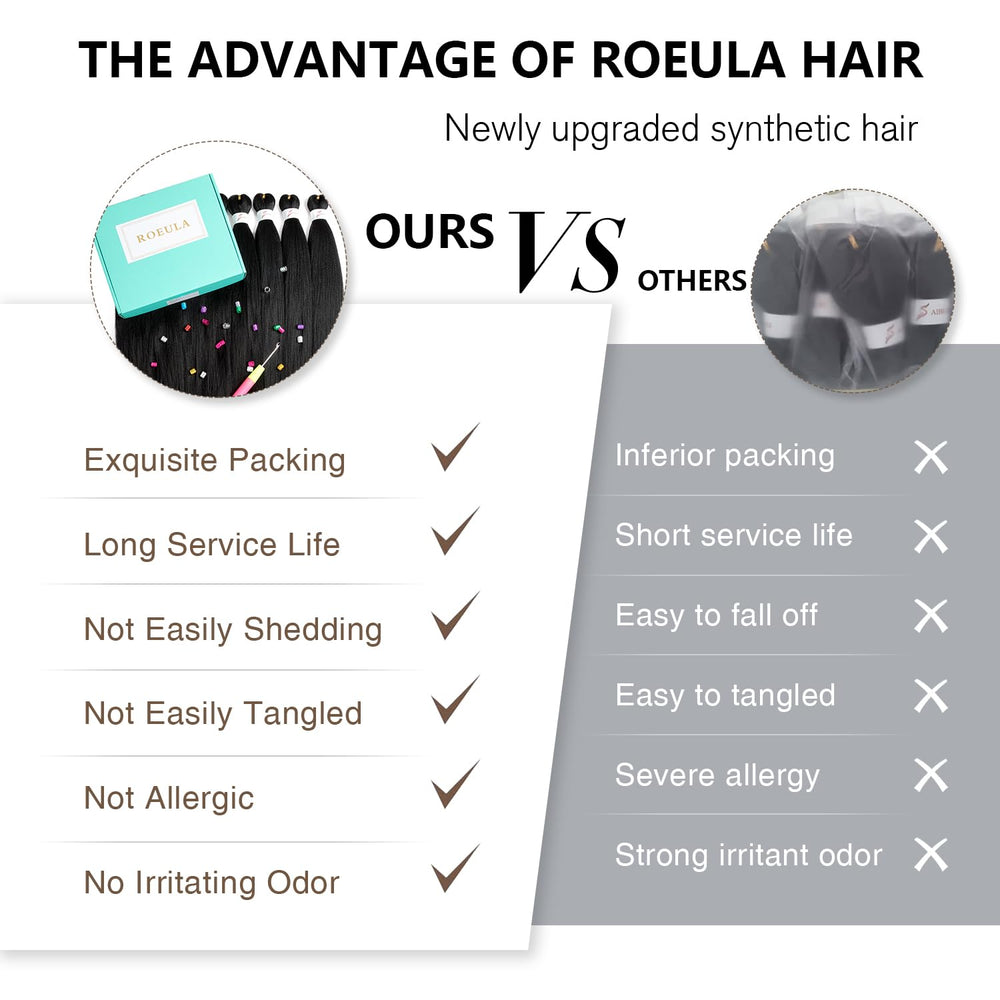 Roeula braids in use demonstrating crochet style and neat, long-lasting finish