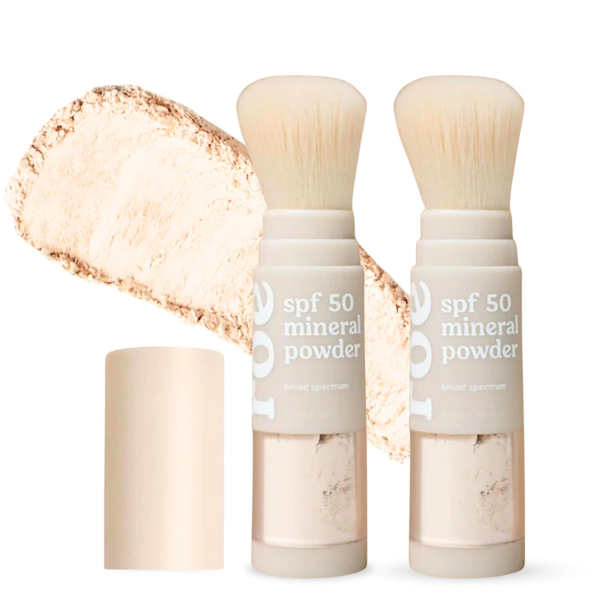 Roe Wellness front packaging showing brush-on powder and SPF 50 protection