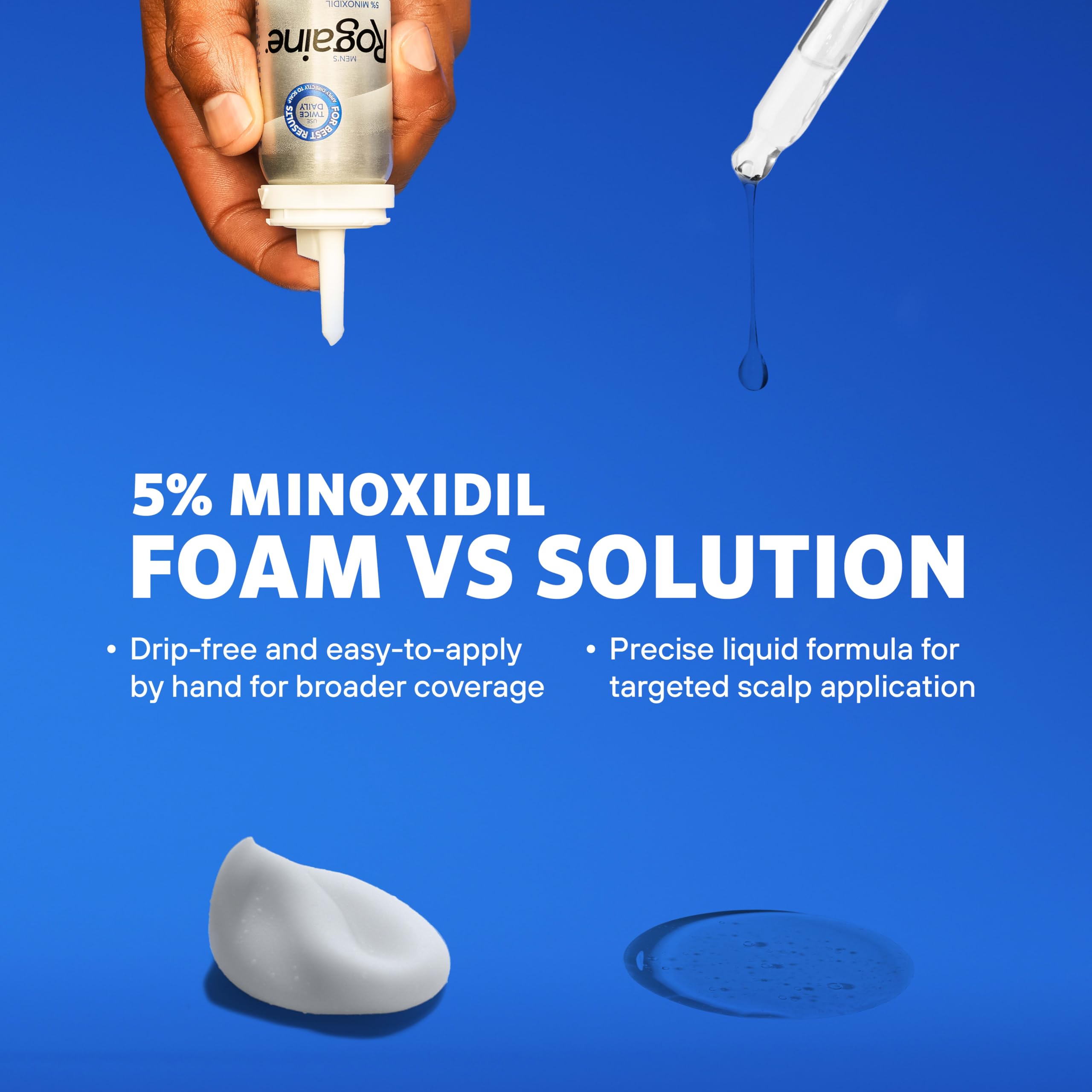 Rogaine unscented solution texture in hand highlighting absorption benefit