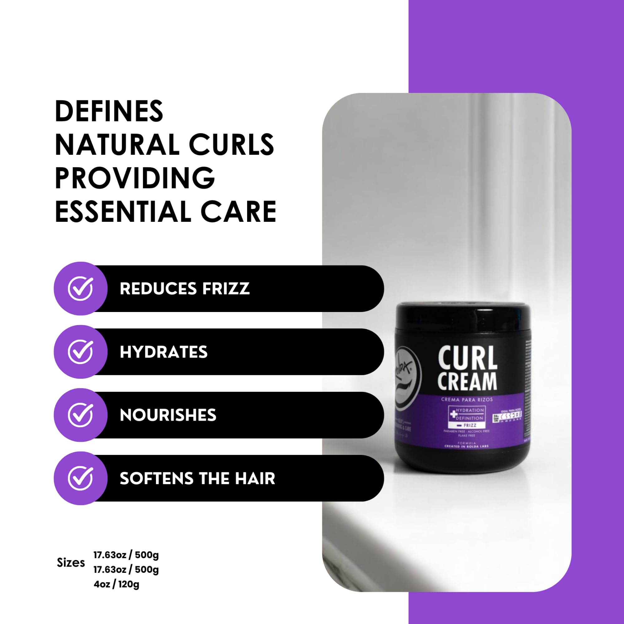 Rolda curl cream on dry hair showing reduced frizz and natural shine