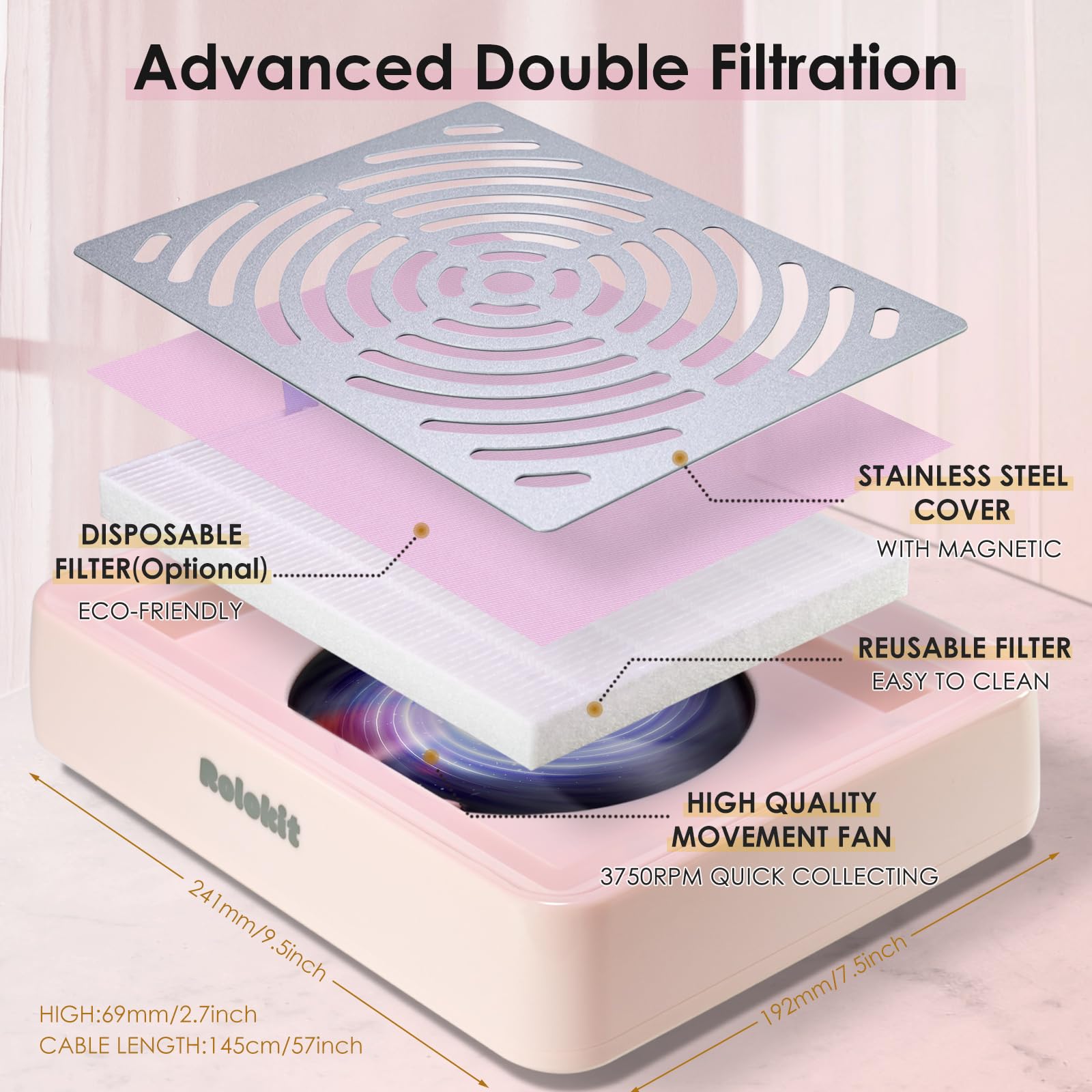 rolokit in use while filing nails demonstrating effective dust capture and comfort