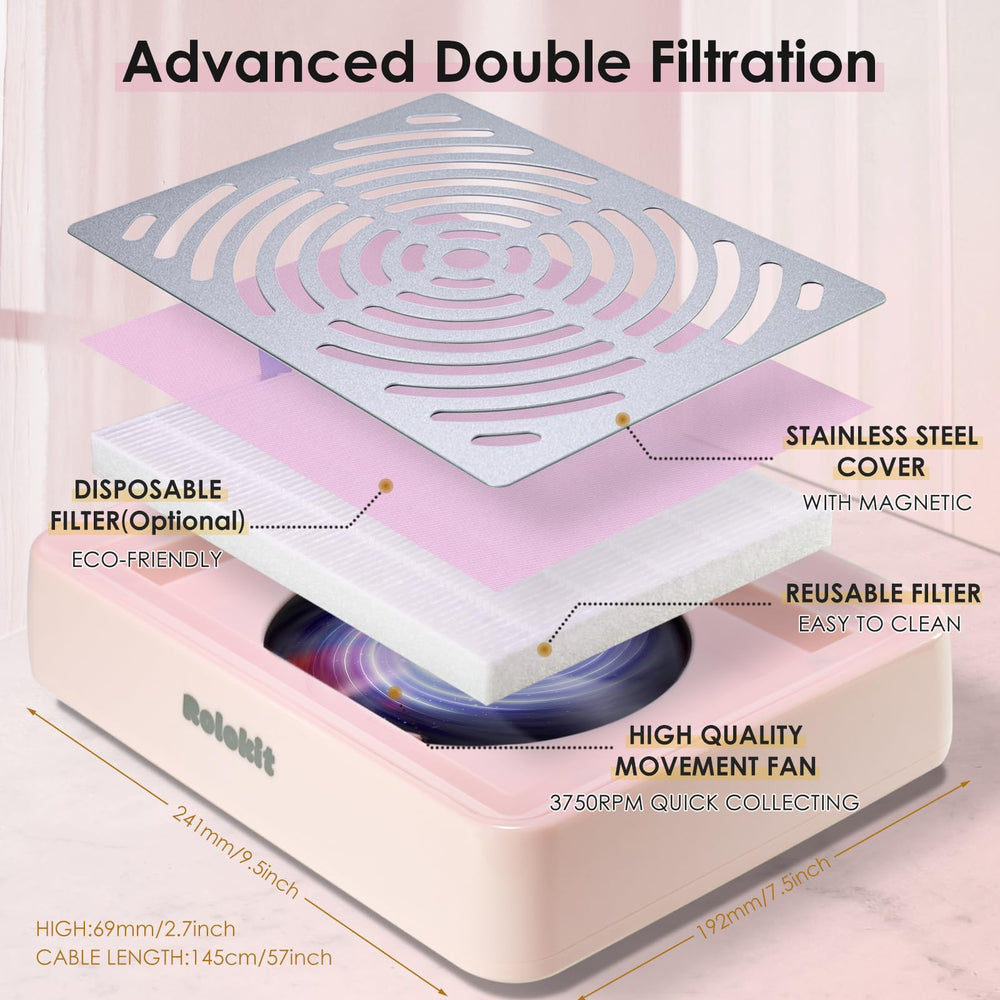 rolokit in use while filing nails demonstrating effective dust capture and comfort