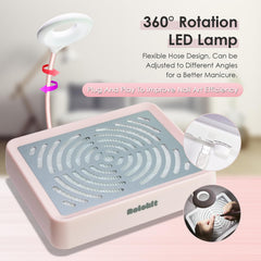 rolokit adjustable LED lamp angled to illuminate nails for precise detailing