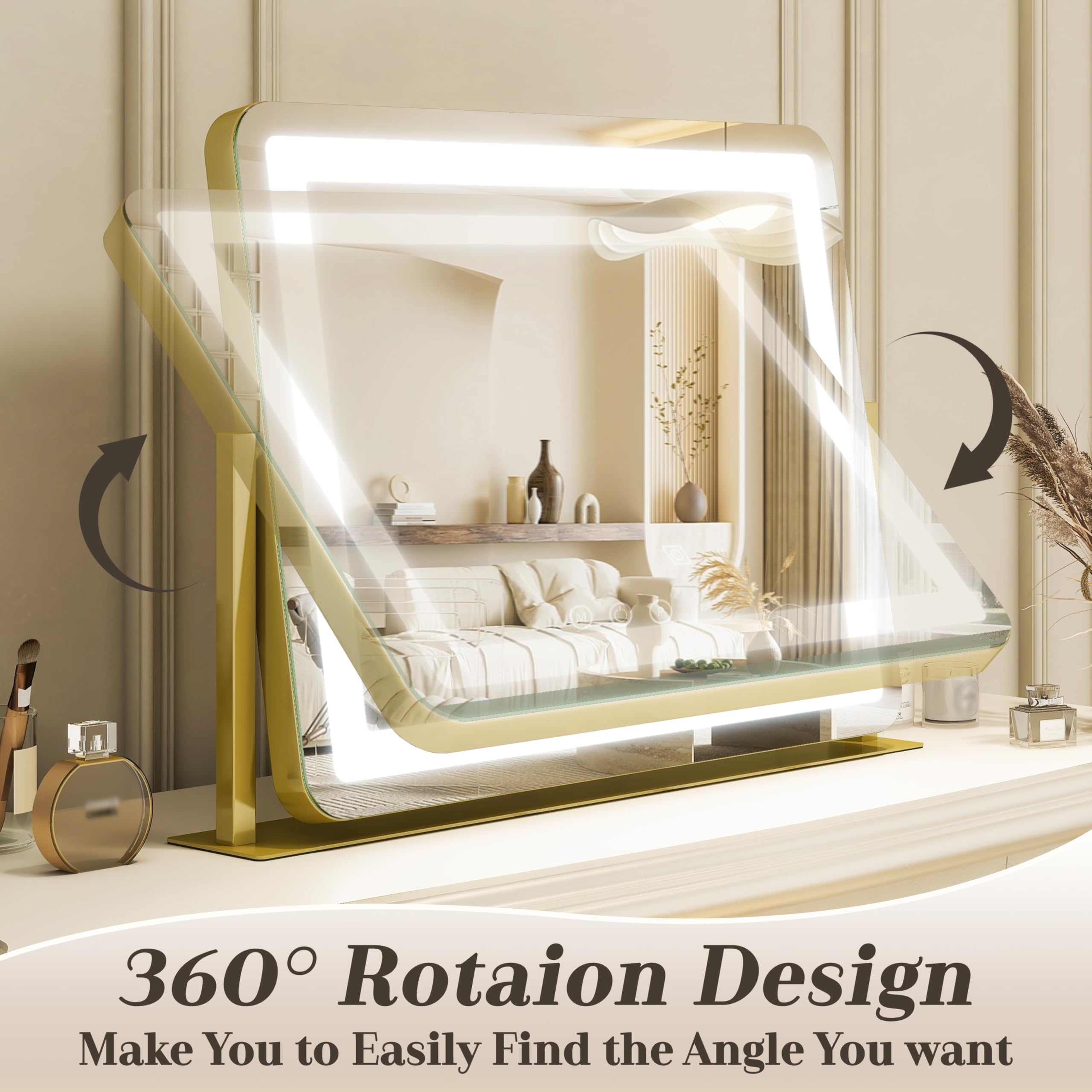 ROLOVE mirror base with anti-slip pads providing stable, wobble-free placement