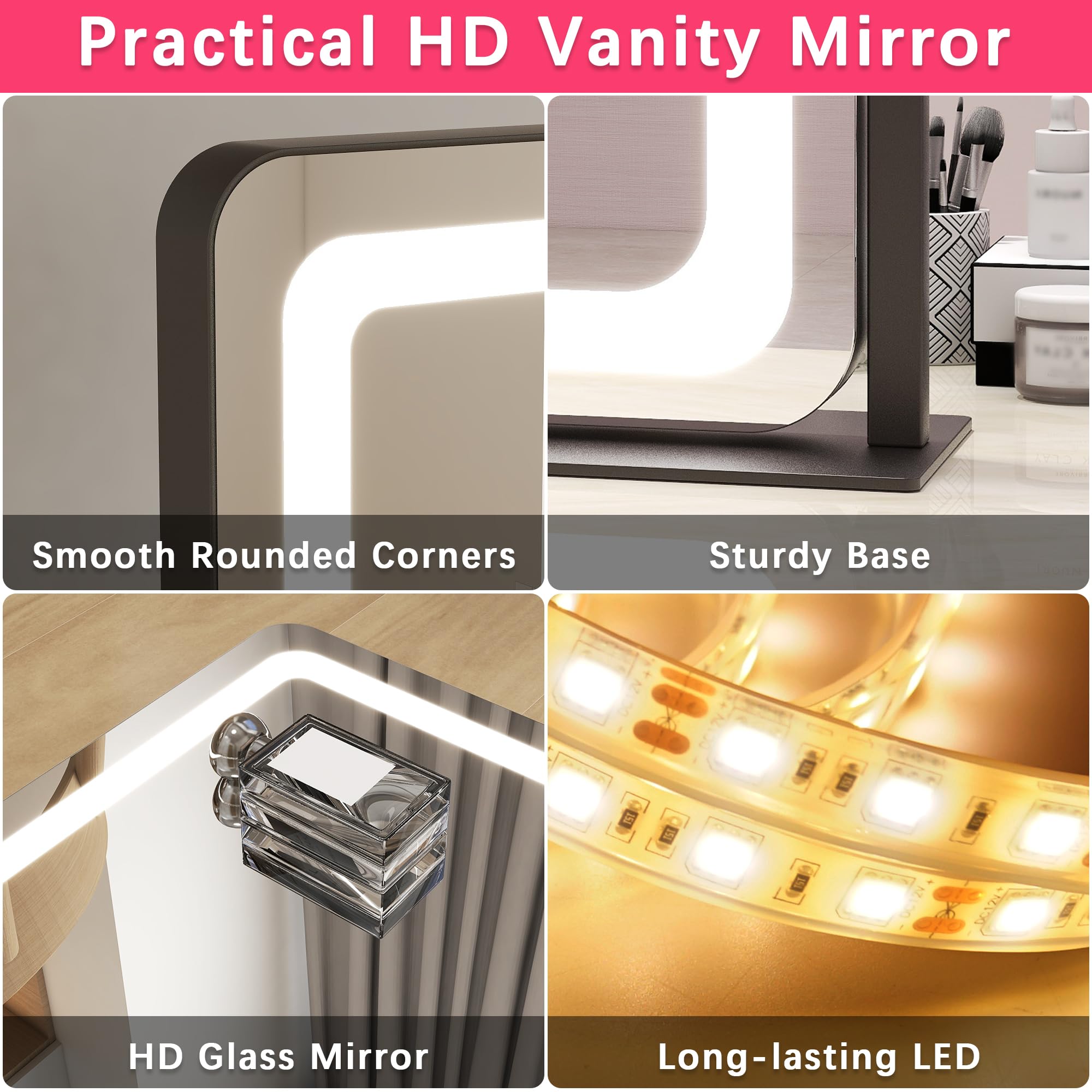 ROLOVE mirror on vanity during makeup application showing accurate color rendering