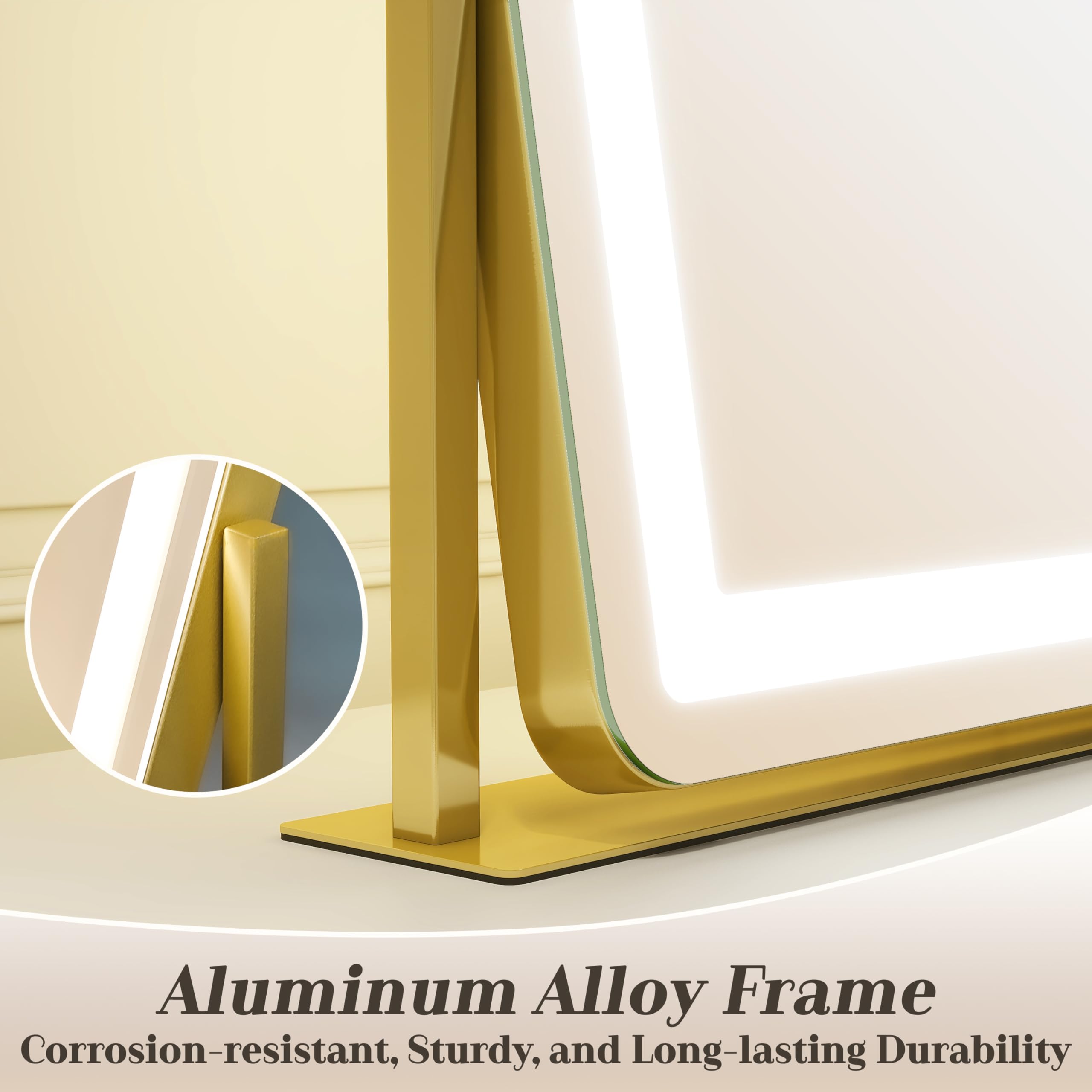 ROLOVE mirror on vanity lifestyle scene enhancing bedroom décor and lighting