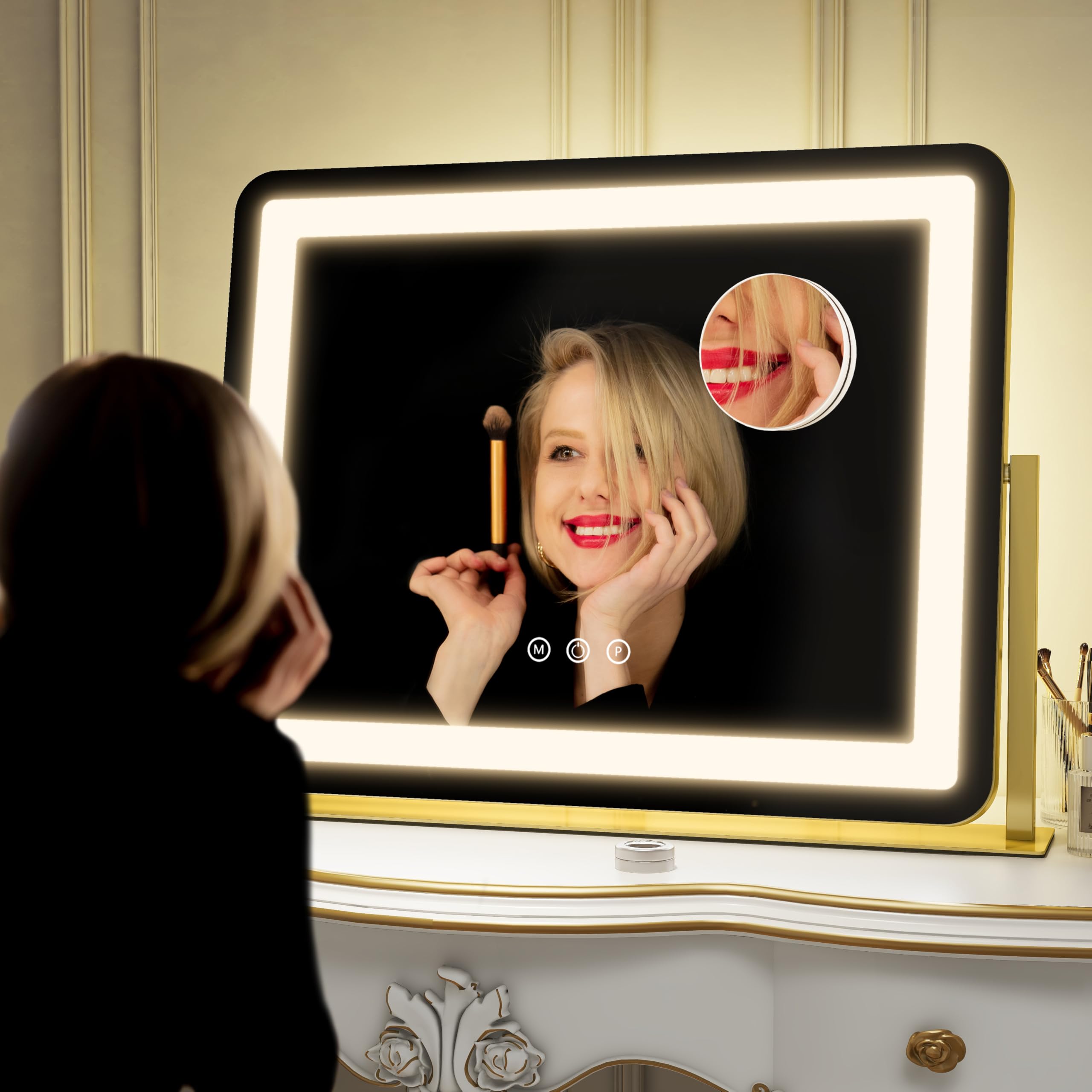 ROLOVE mirror size comparison with ruler showing generous 22x17 inch reflection