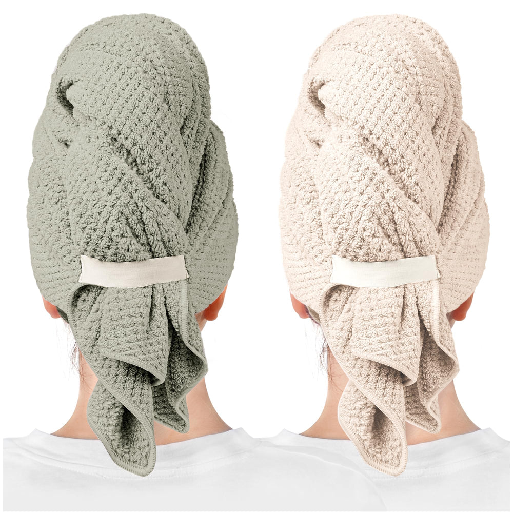 ROLSHOL front view of two large towel wraps showing colors and packaging, quick-drying benefit