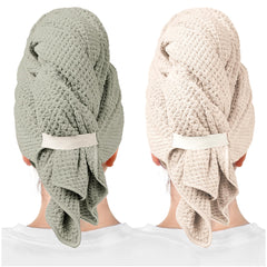 ROLSHOL front view of two large towel wraps showing colors and packaging, quick-drying benefit
