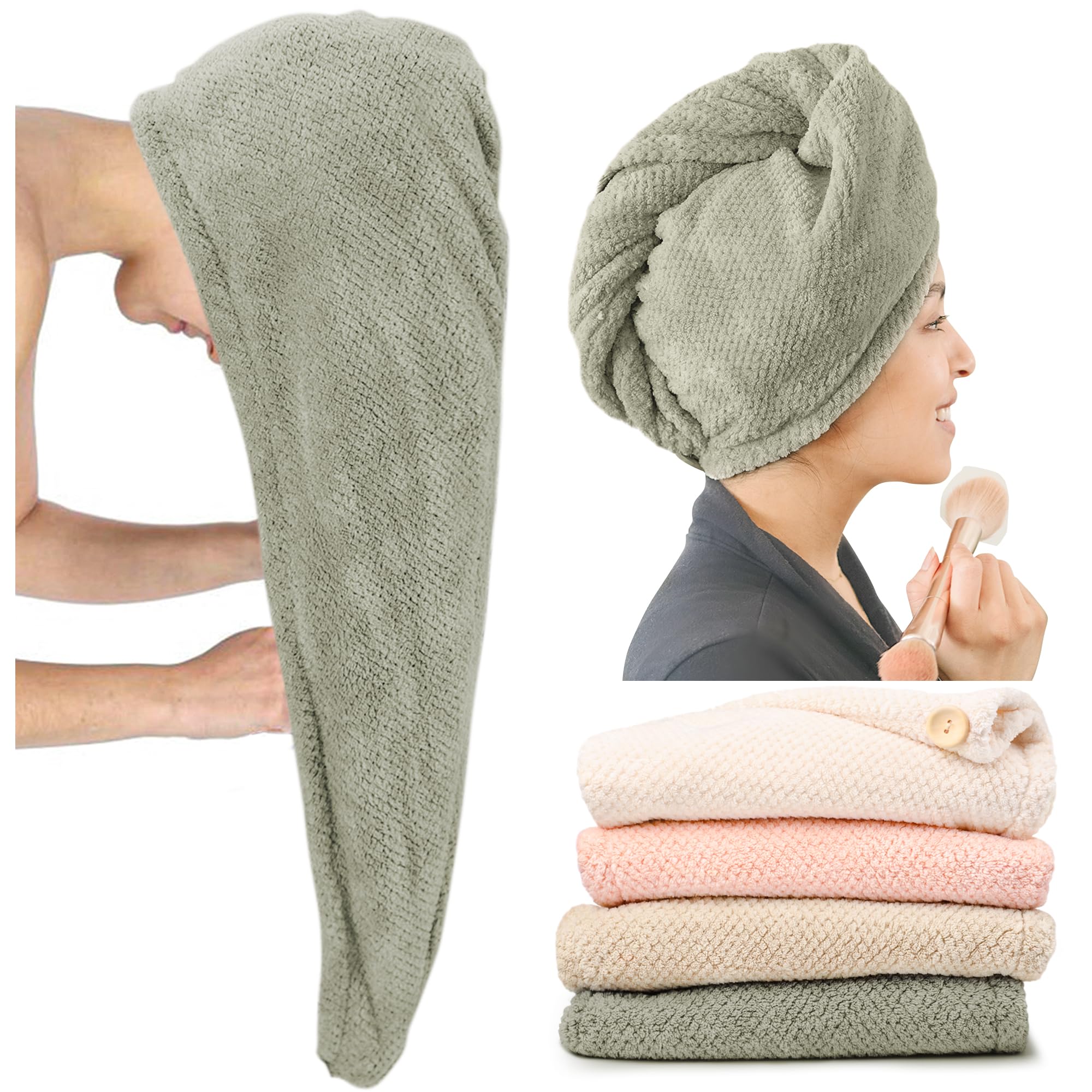 ROLSHOL front view of four colored towel wraps showing variety and convenience