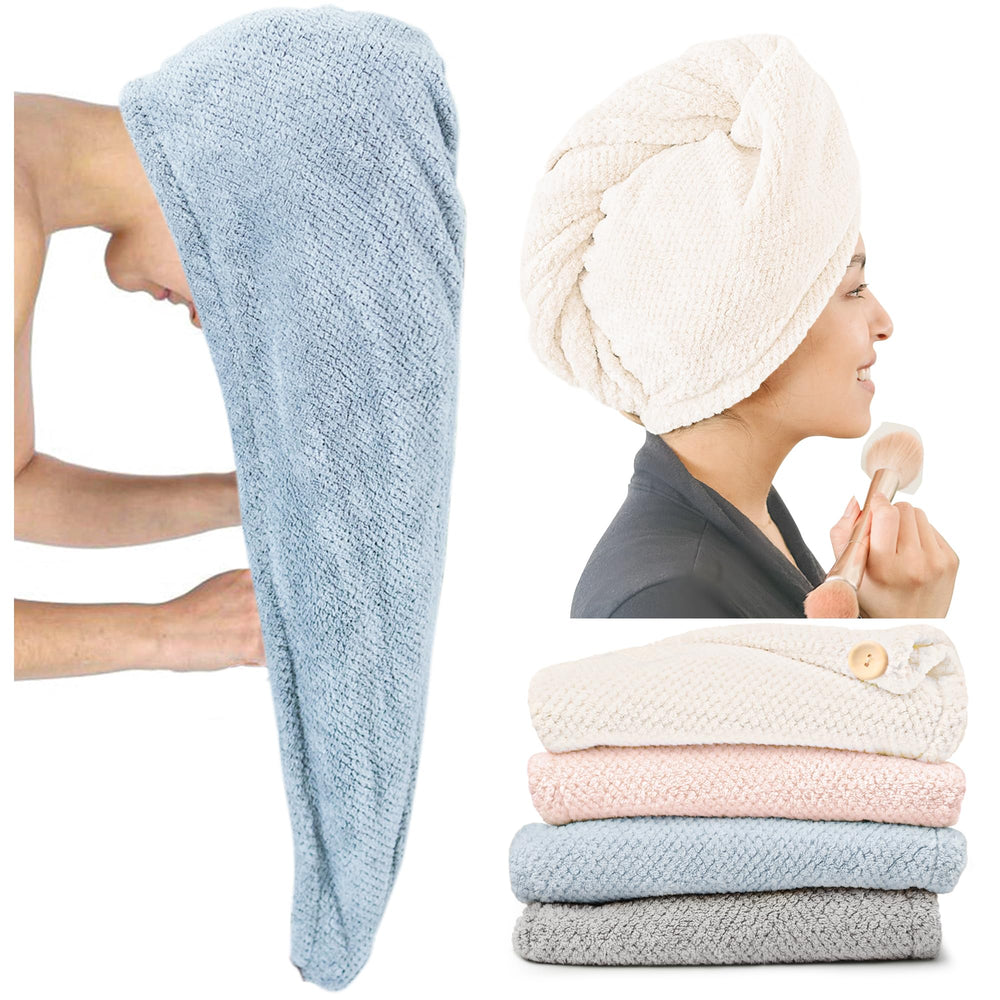 ROLSHOL front view of four turbans showing colors and fast-dry benefit
