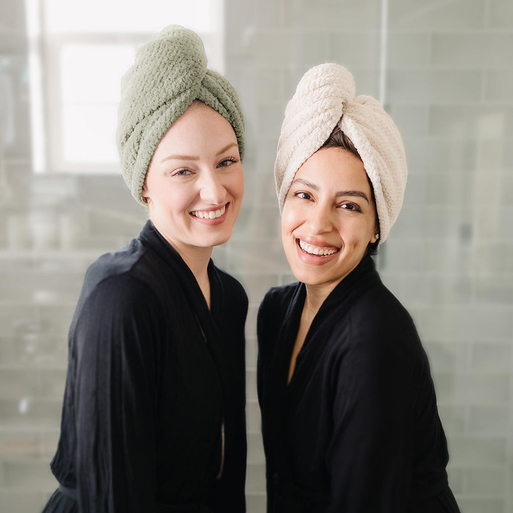 ROLSHOL towel beside hairbrush showing oversized fit for long hair