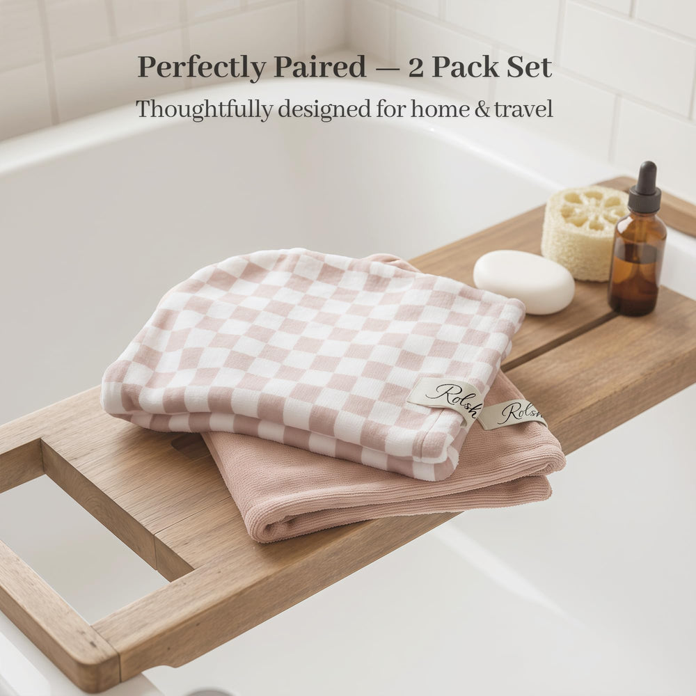 ROLSHOL towel wraps packed flat in travel bag, compact for trips
