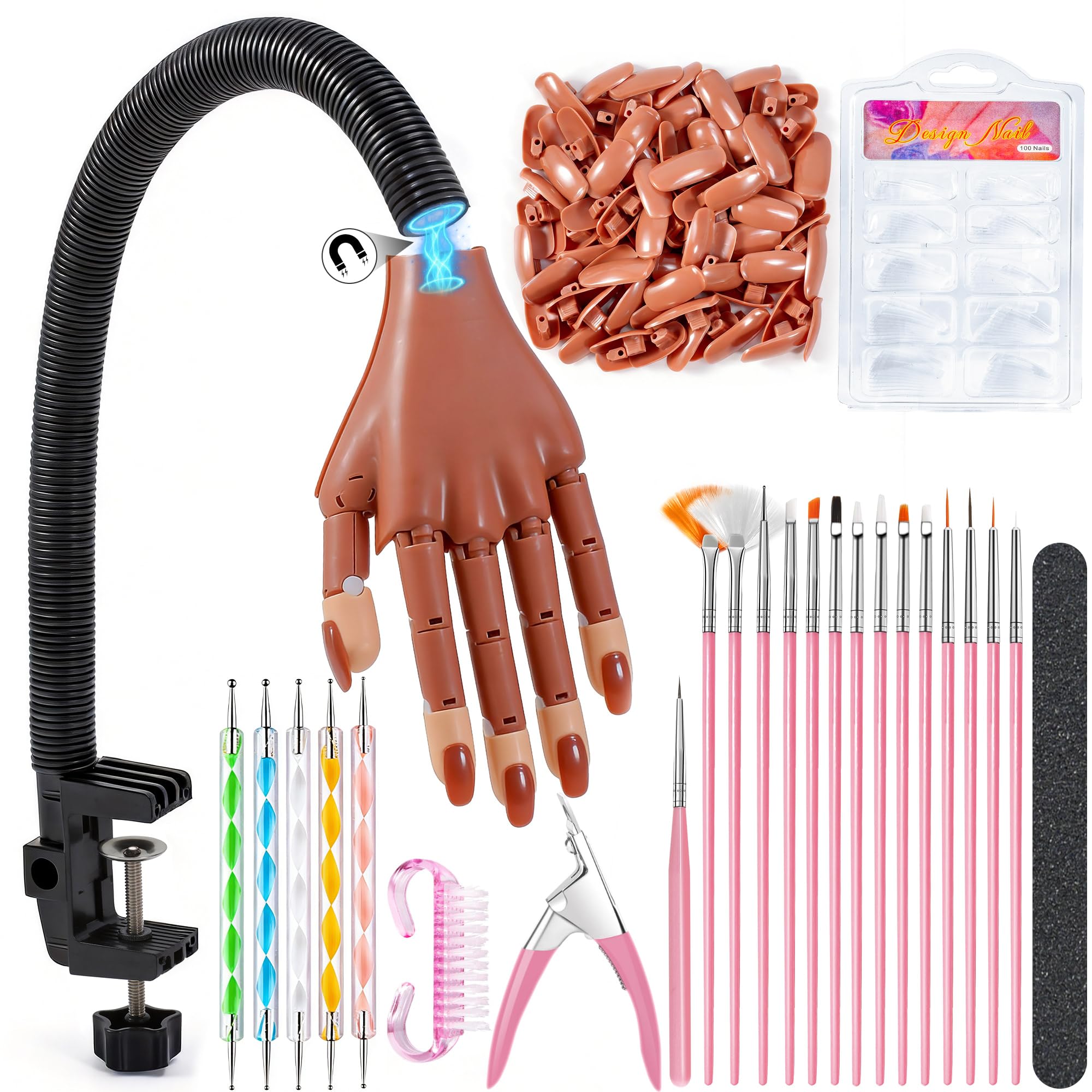 Rolybag front view of practice hand and included kit for quick setup