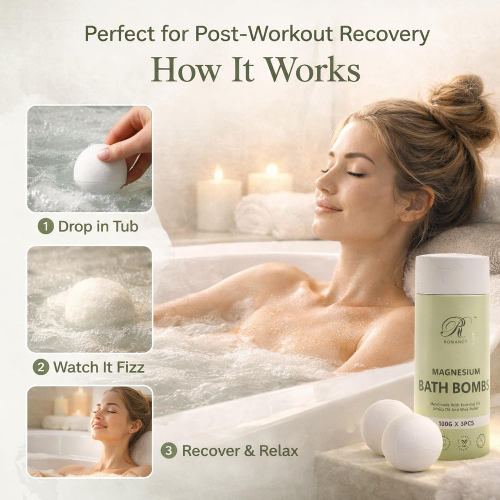 Romancy bath bomb fizzing in tub illustrating relaxing soak and aroma release