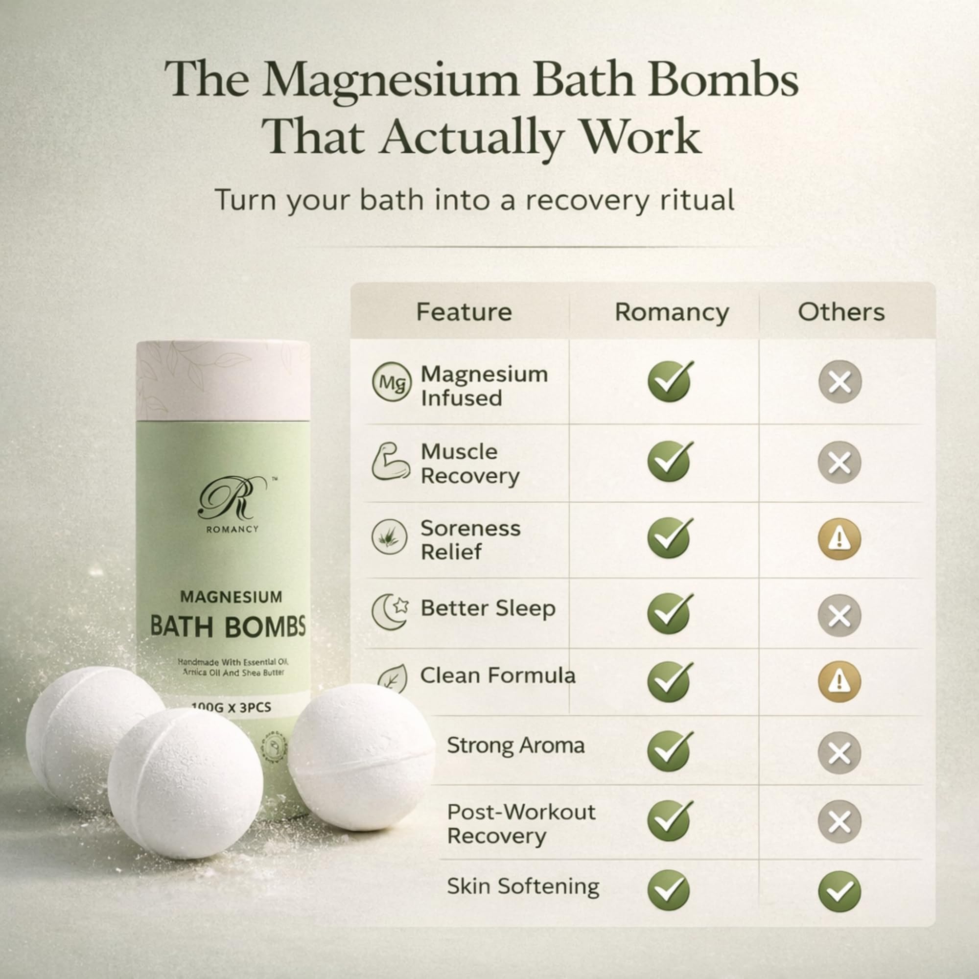 Romancy bath bomb held in hand to show XL size for longer soak