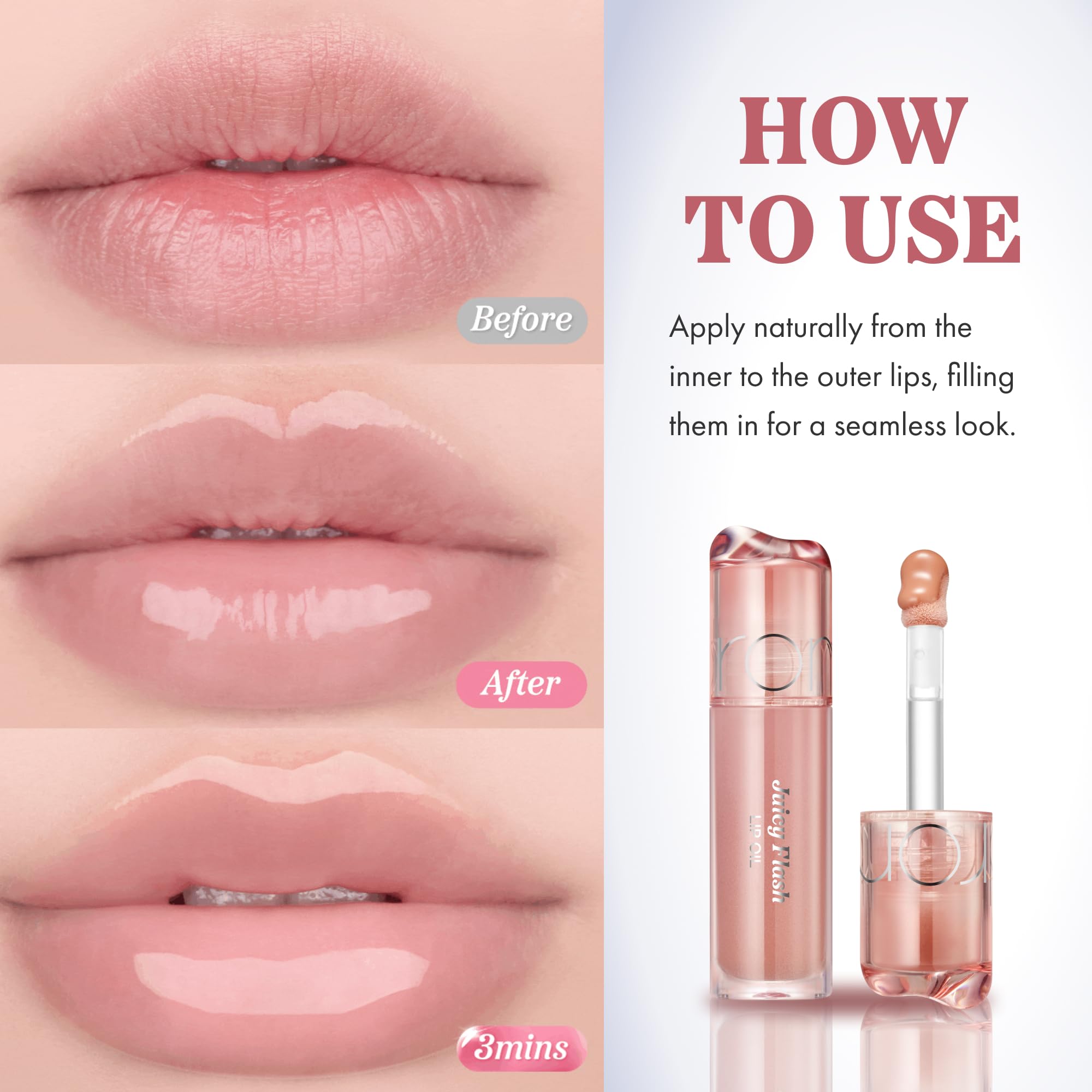 rom&nd lip wear image showing glossy finished lips for plumping effect benefit