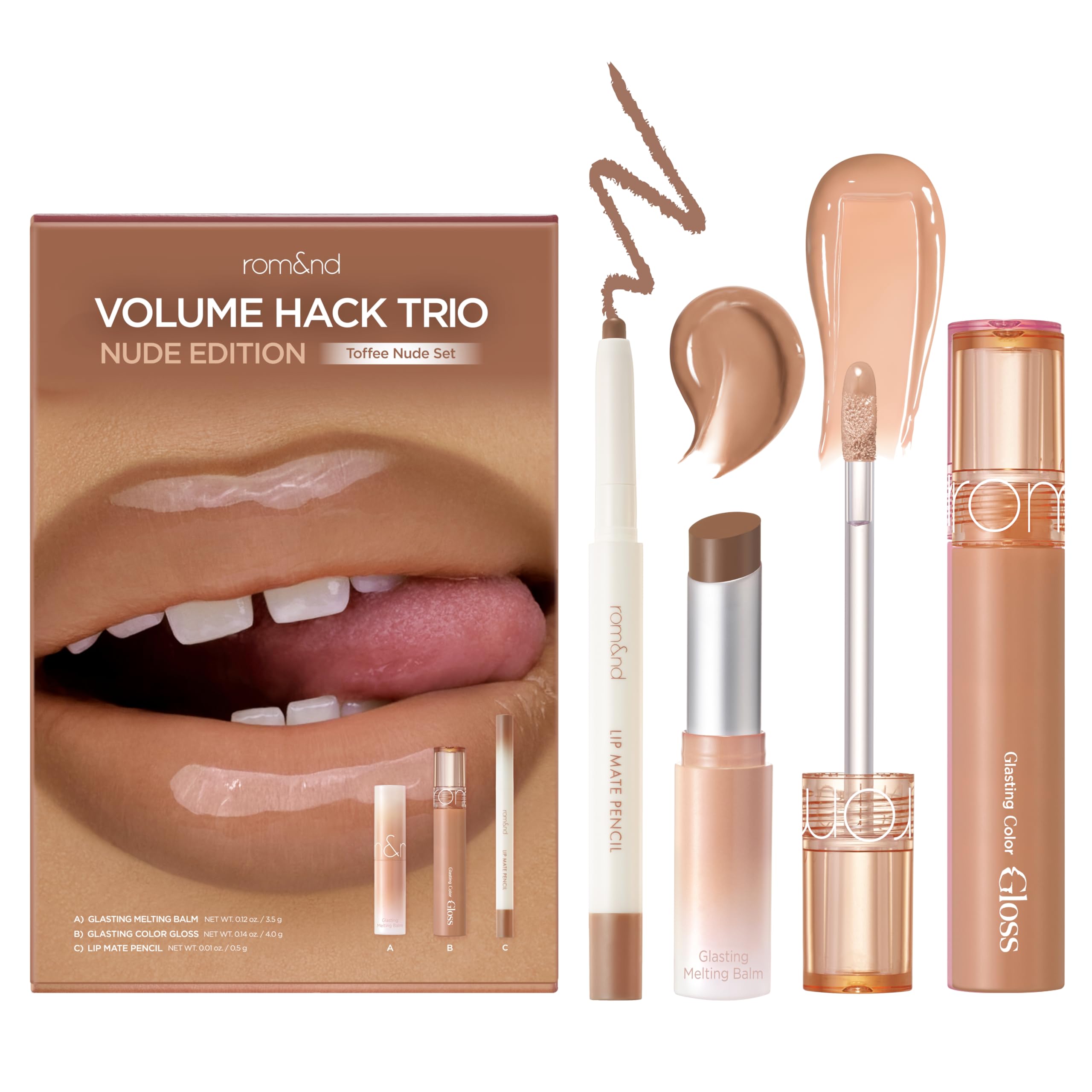 rom&nd front packaging showing the three-piece Toffee Nude set and gifting appeal