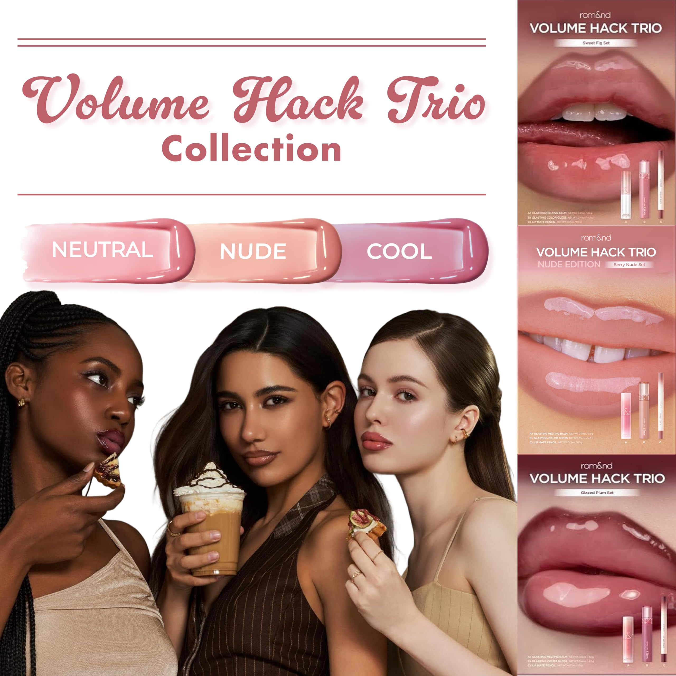 rom&nd trio staged in an aesthetic box conveying presentability and cruelty-free quality