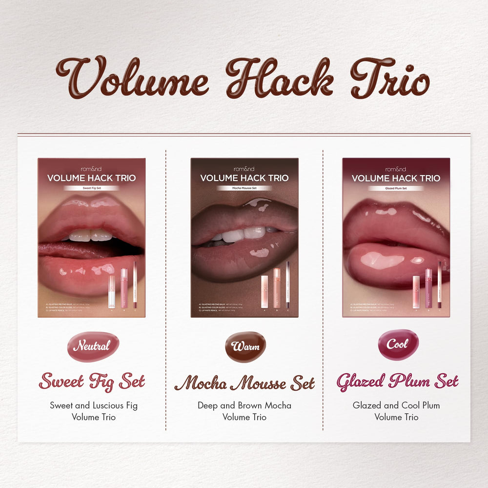 rom&nd three-piece trio laid flat to compare shades and layering compatibility