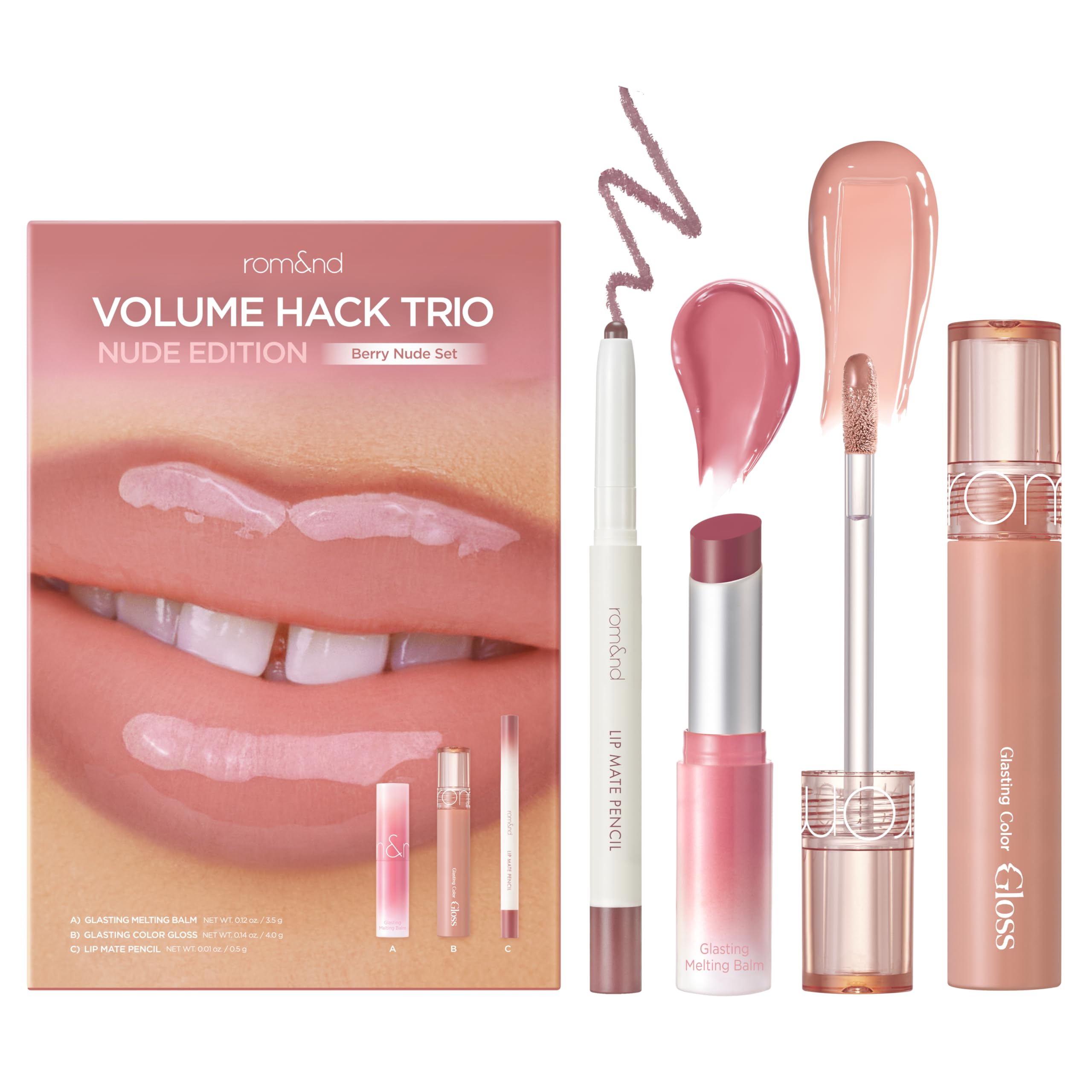rom&nd box front view showcasing the Berry Nude trio and gift-ready packaging