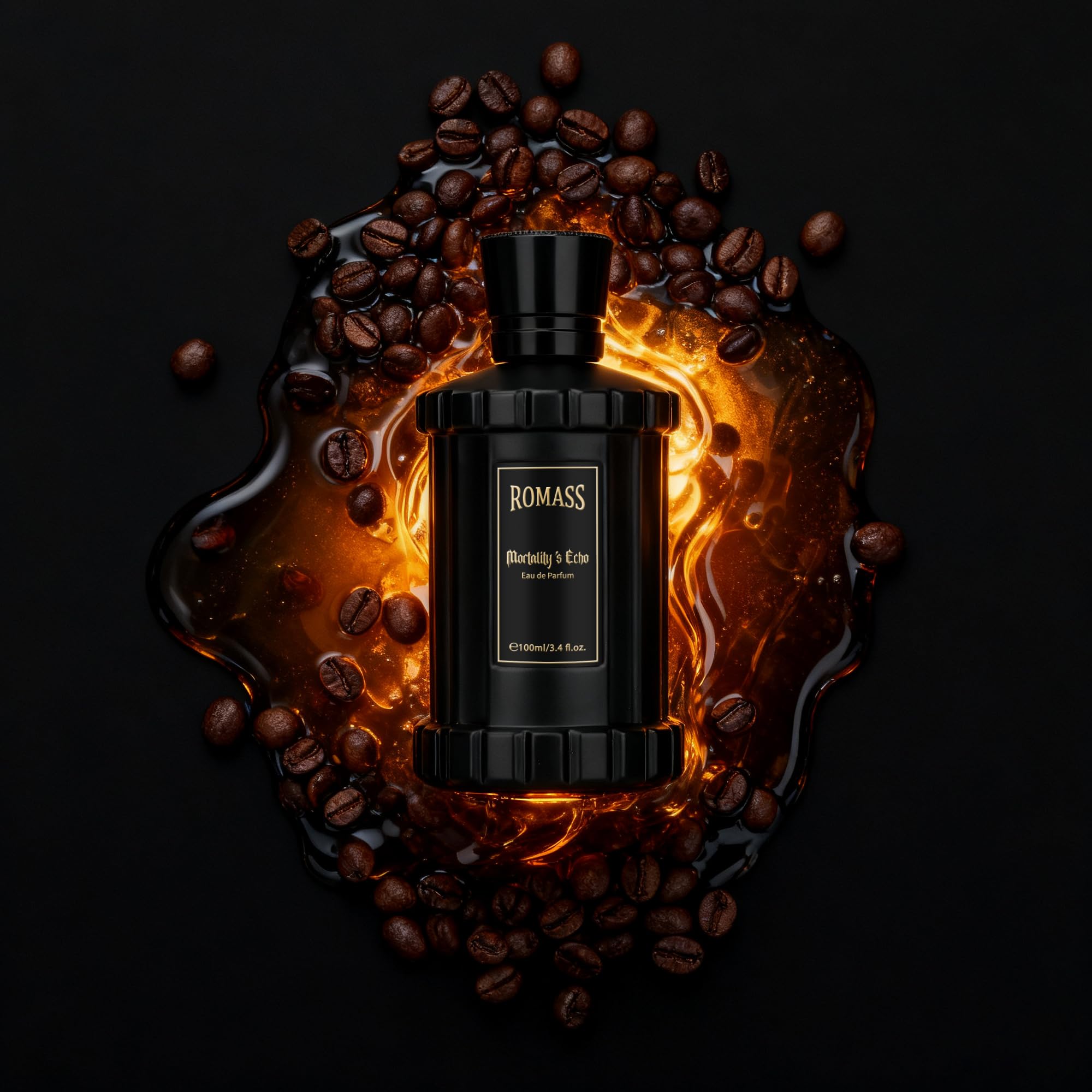 ROMASS close-up of the black bottle texture highlighting premium finish