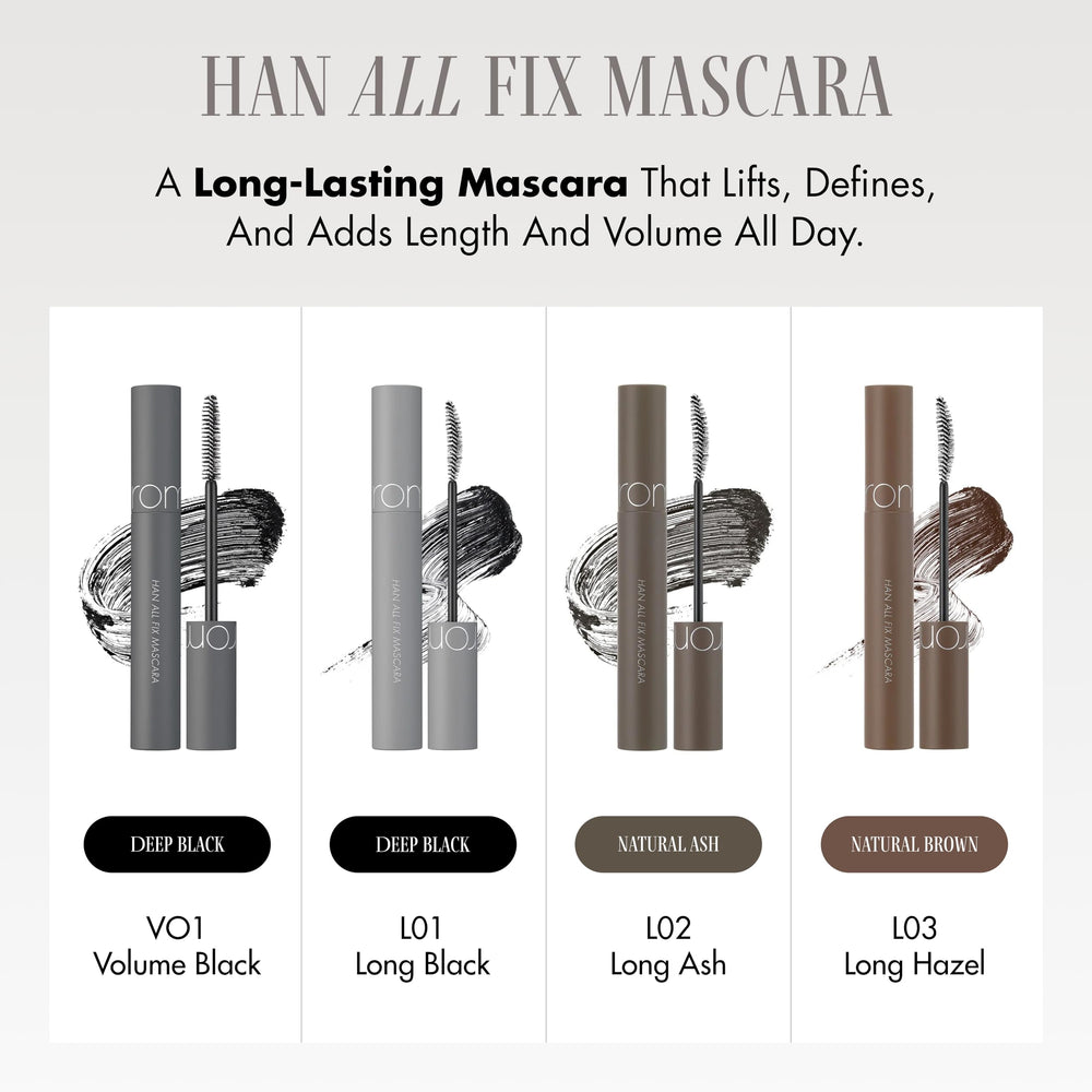 rom&nd Han All Fix Mascara next to ruler for size scale and travel-friendly portability benefit