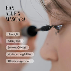 rom&nd Han All Fix Mascara texture swipe showing smooth, thin formula for natural lash extension