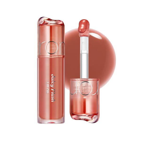 rom&nd front packaging of Juicy Flash Lip Oil 05 Pear Beige showing product label and shine